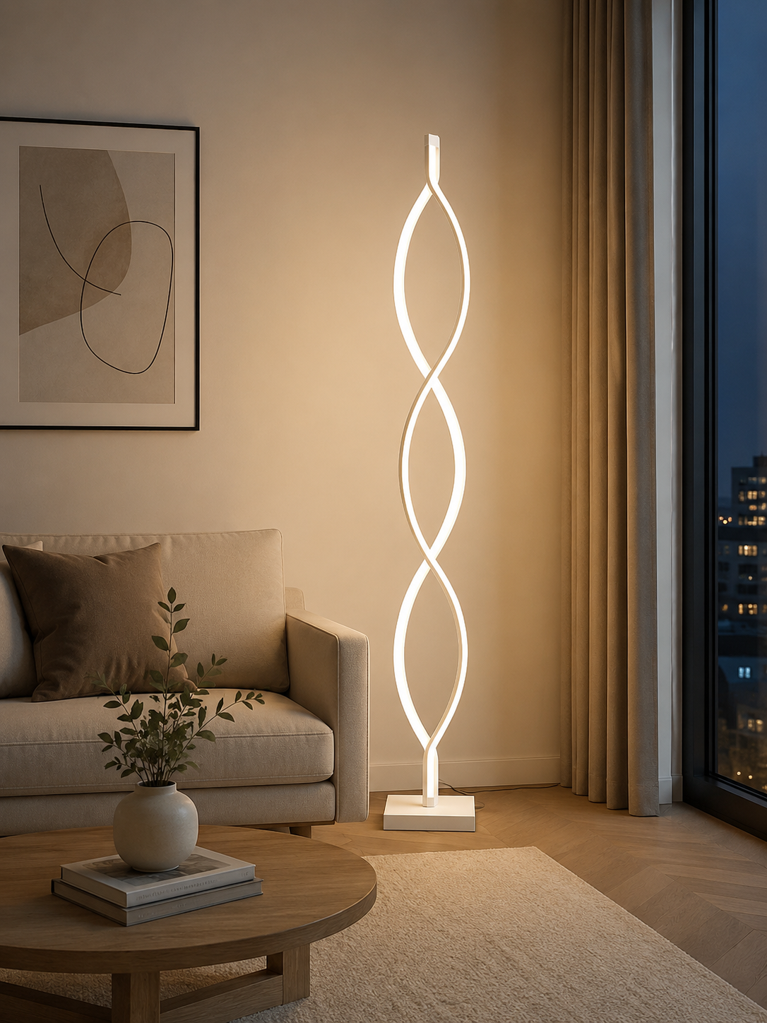 Lampadar LED Alb Spirală – SX8633-WH | 104W, Design Elegant