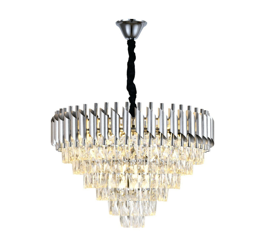Candelabru modern N9001-600 SY, 8 x E27, diametru 60 cm, cristale și finisaj argintiu