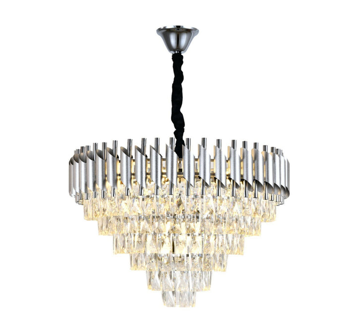 Candelabru modern N9001-600 SY, 8 x E27, diametru 60 cm, cristale și finisaj argintiu