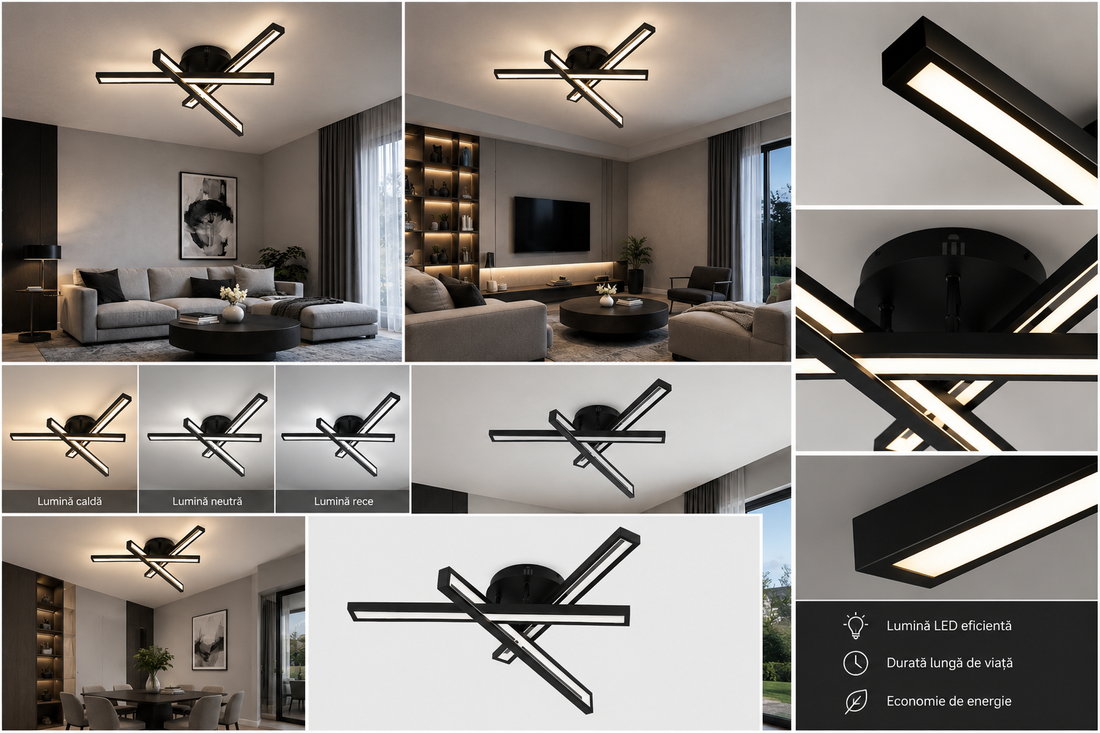 Lustra LED Neagra 3 Brate, 158W, 3000-6500K, Telecomanda Inclusa, Model L77285/3