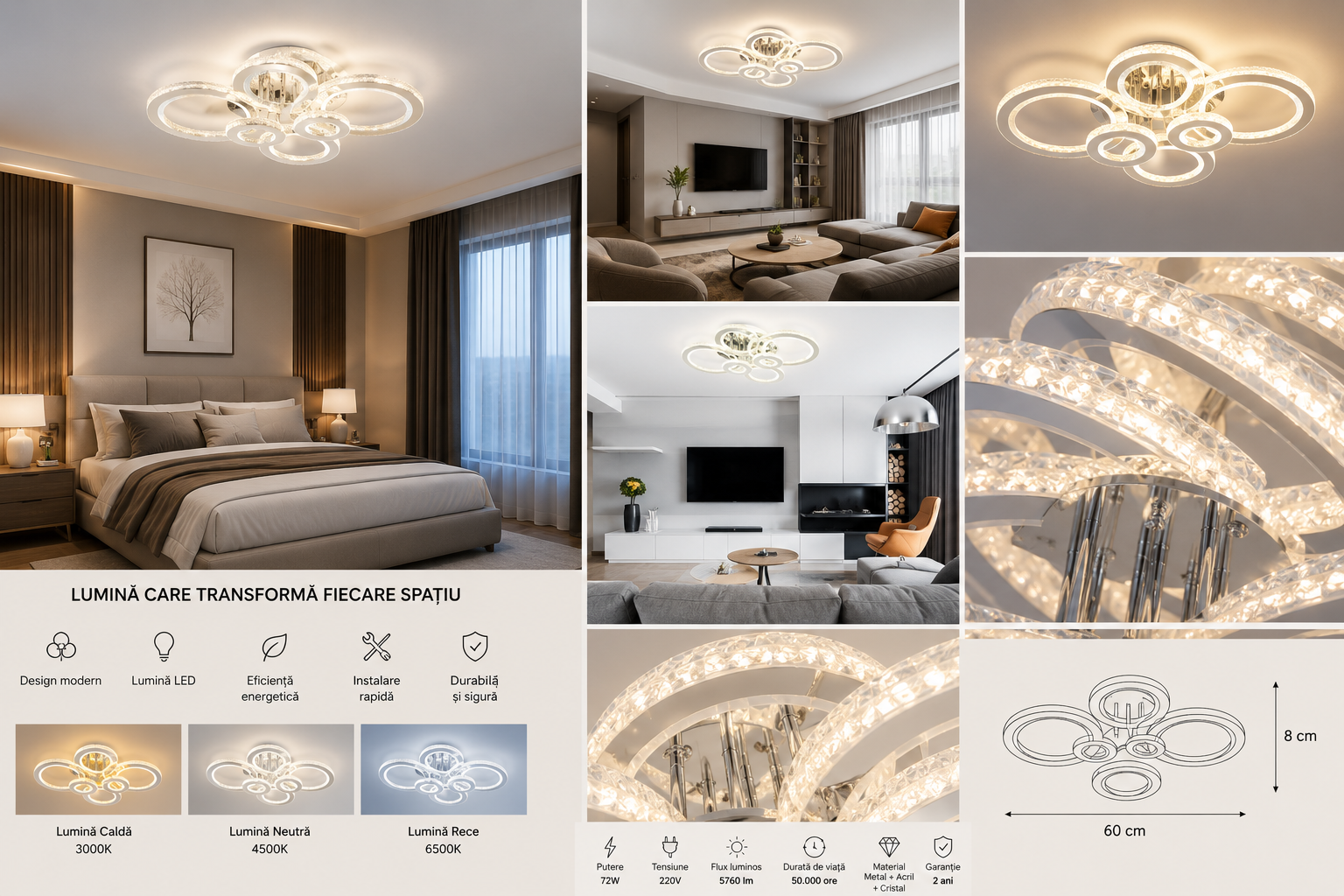Lustra LED modernă cu lumină reglabilă – Model 26064/2+2+2C TIGD