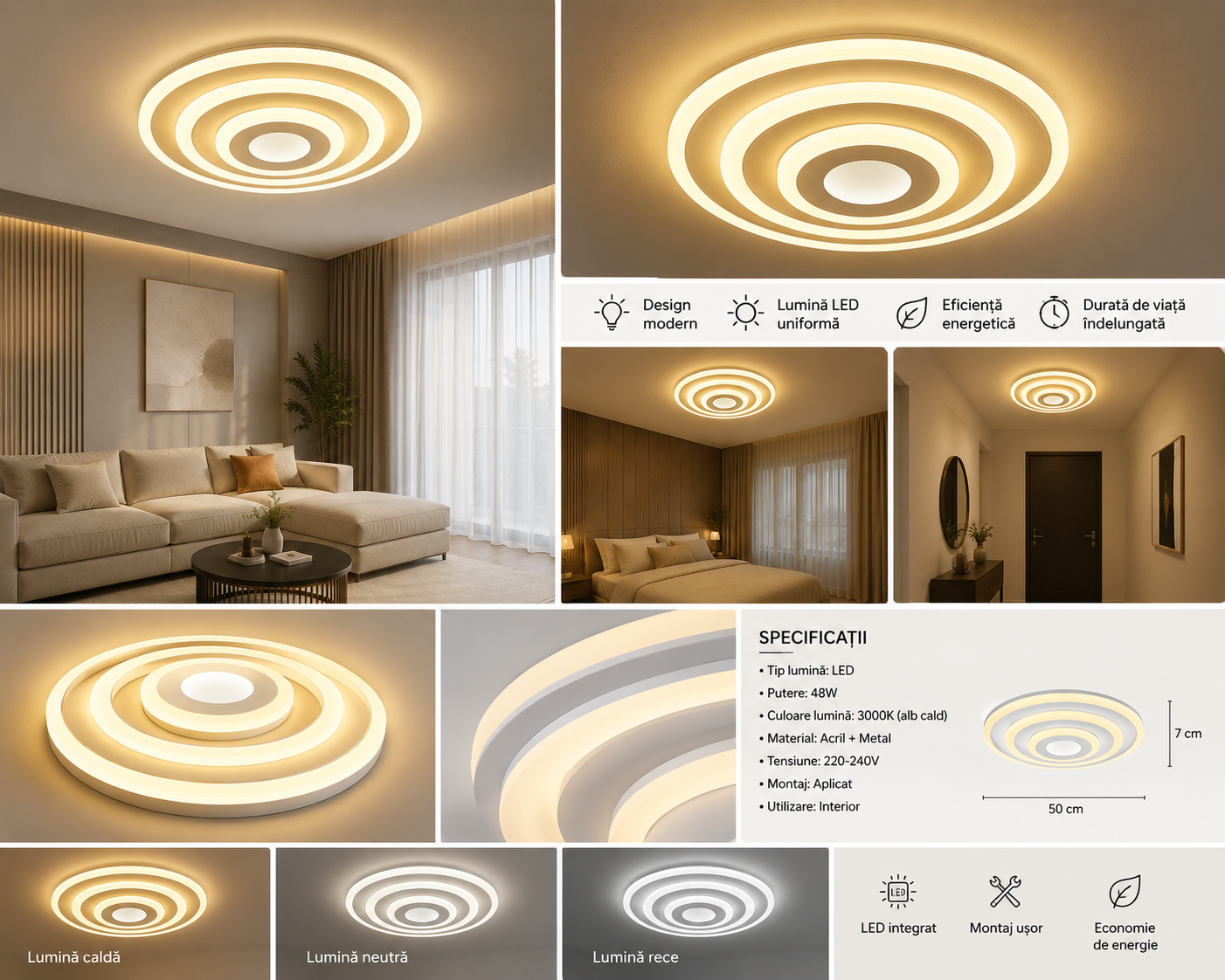 Plafoniera LED Rotunda, Model 6039A WH+CR, 88W, Ø300 mm