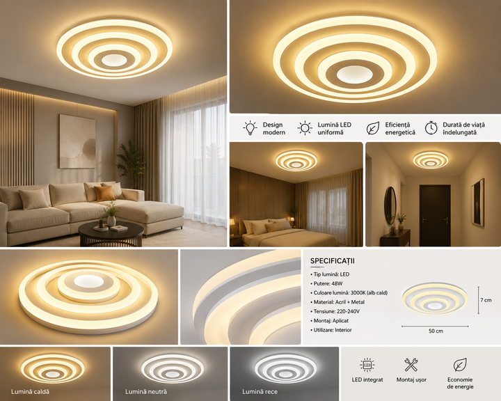 Plafoniera LED Rotunda, Model 6039A WH+CR, 88W, Ø300 mm
