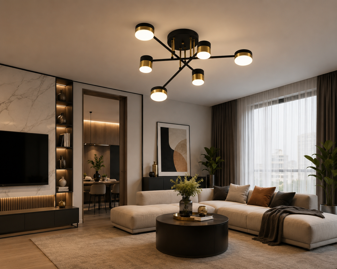 Lustra LED L7815/6BK+FGD – 72W, Design Elegant cu Finisaj Negru & Auriu