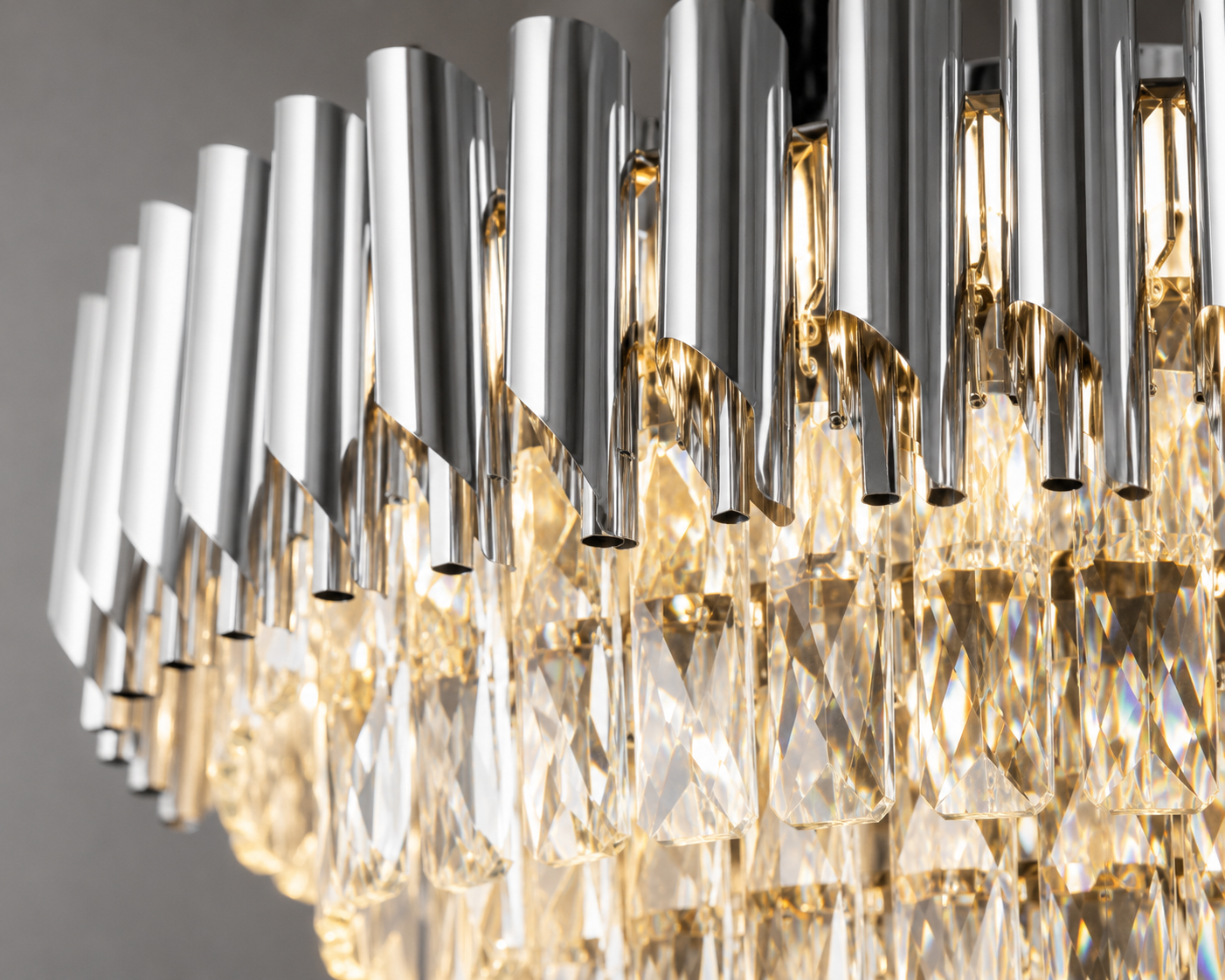 Candelabru modern 9001/500 CH, 7 x E27, diametru 50 cm, cristale și finisaj argintiu
