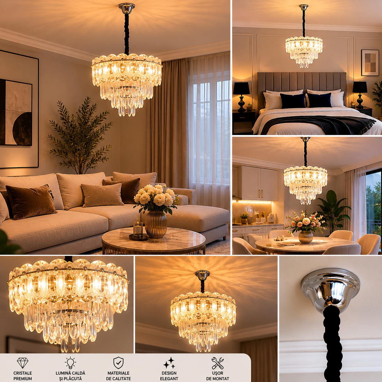 Candelabru decorativ 7058-400 GD cu 5 socluri E27, design elegant auriu