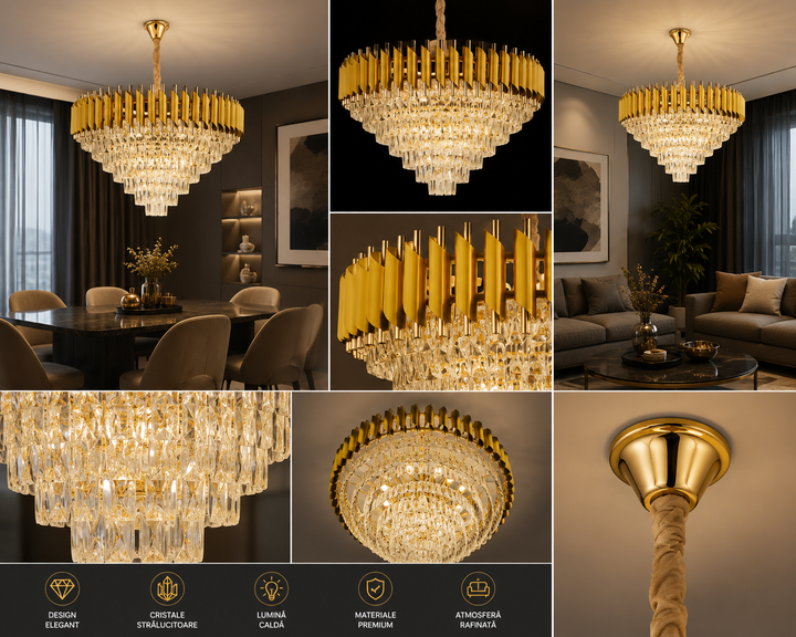 Candelabru, dimensiunea 80cm E27 Auriu 12 Becuri Cristale 9001/800FG