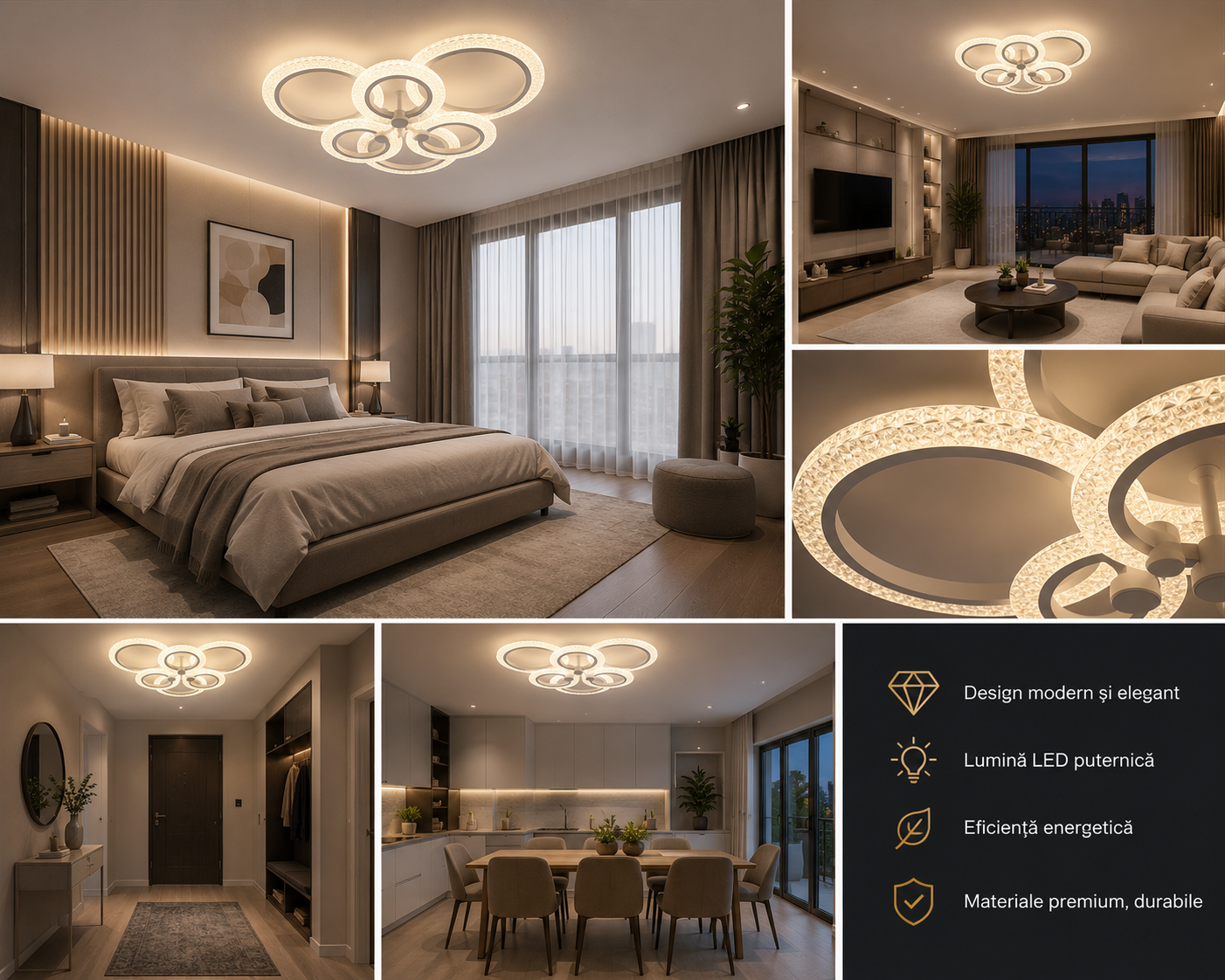 Lustra  LED Ø643×H110 mm, 2x54W, design rotund elegant cu lumină reglabilă și telecomandă 7277/4+2WH