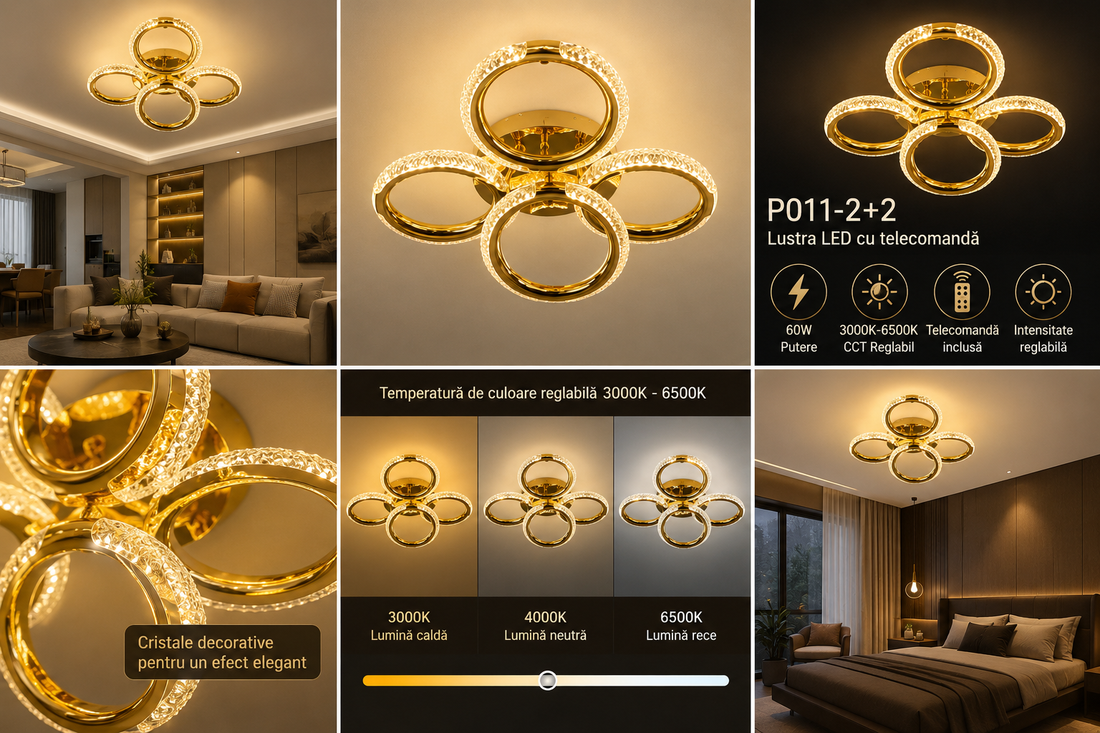Lustra  LED P011-2+2 FGD Auriu Lucios-60W