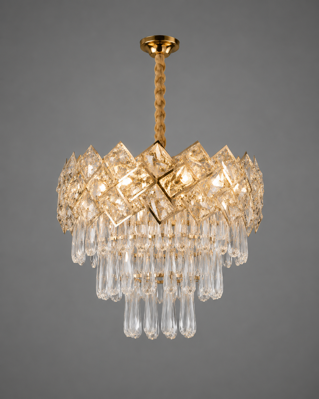 Candelabru elegant, 8650/300 | 4x E27, Ø30 cm, Cristale clare + finisaj auriu deschis