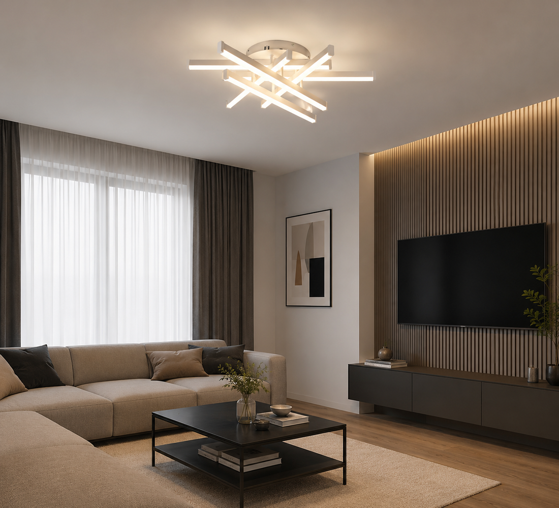 Lustra LED cu telecomandă, 760×760×180 mm, 144W, 3300K–6500K, finisaj alb, 2825/6