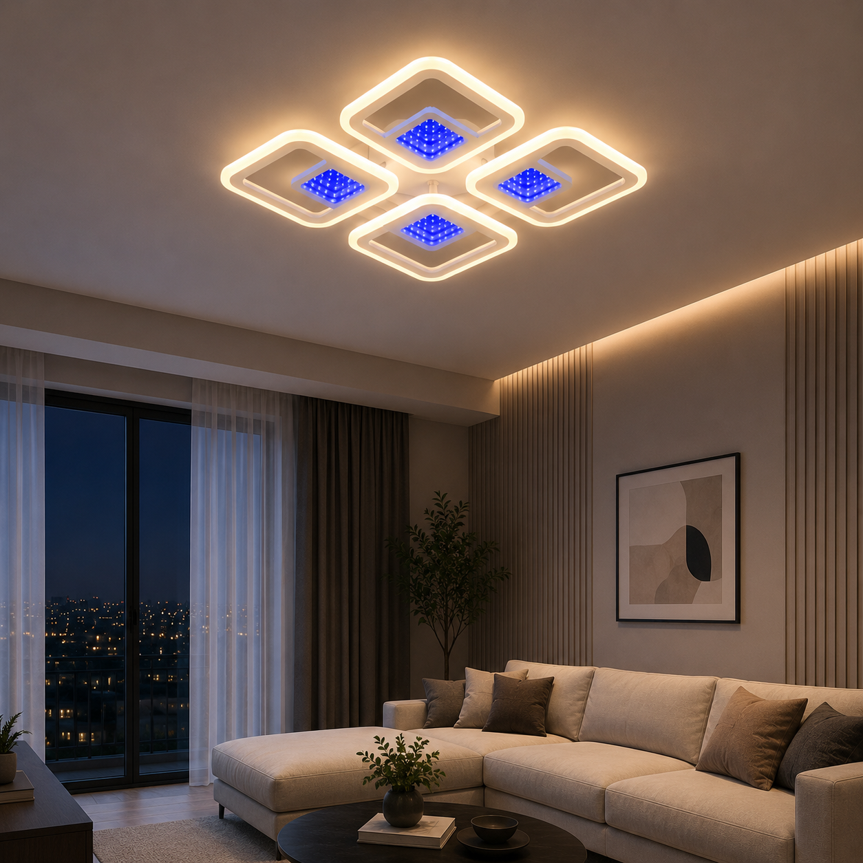Lustra LED modernă cu telecomandă, 104 W, 490×490 mm, temperatură reglabilă 2800–6500 K – model SX8736/4