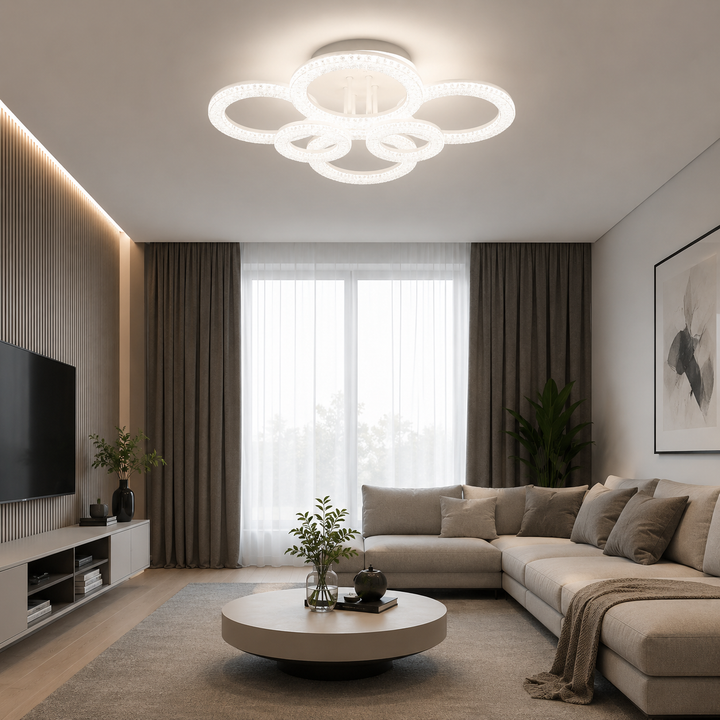Lustra LED L7277/4+2 168W, dimensiune 708×575×160 mm, lumină reglabilă 3000–6500K, cu telecomandă