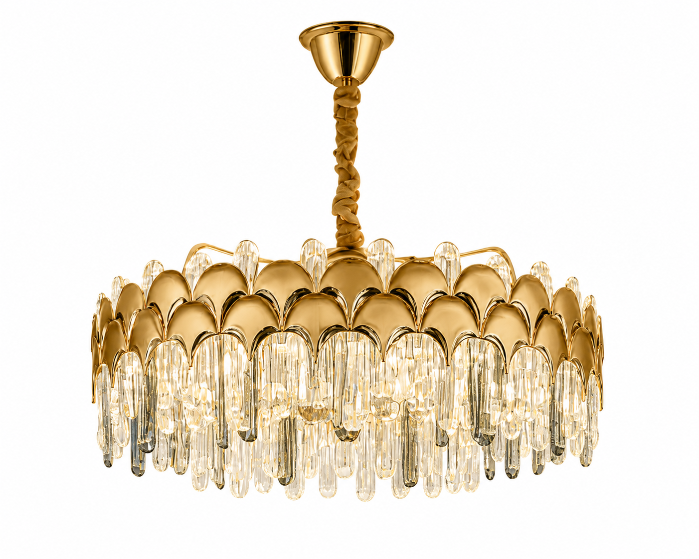 Candelabru Ø580×H285 mm, LED 244W, cristale lungi și structură aurie pentru spații premium 98093/600