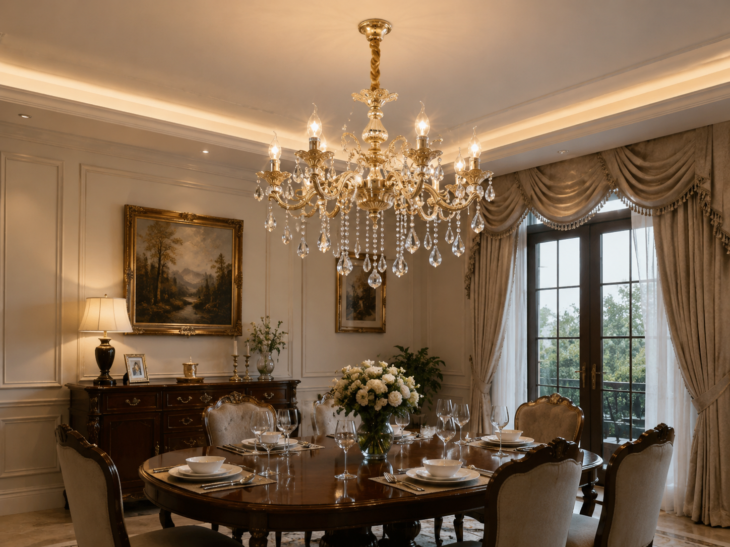 Candelabru clasic cu 8 brațe, model 98056/8FG, soclu E14, finisaj auriu