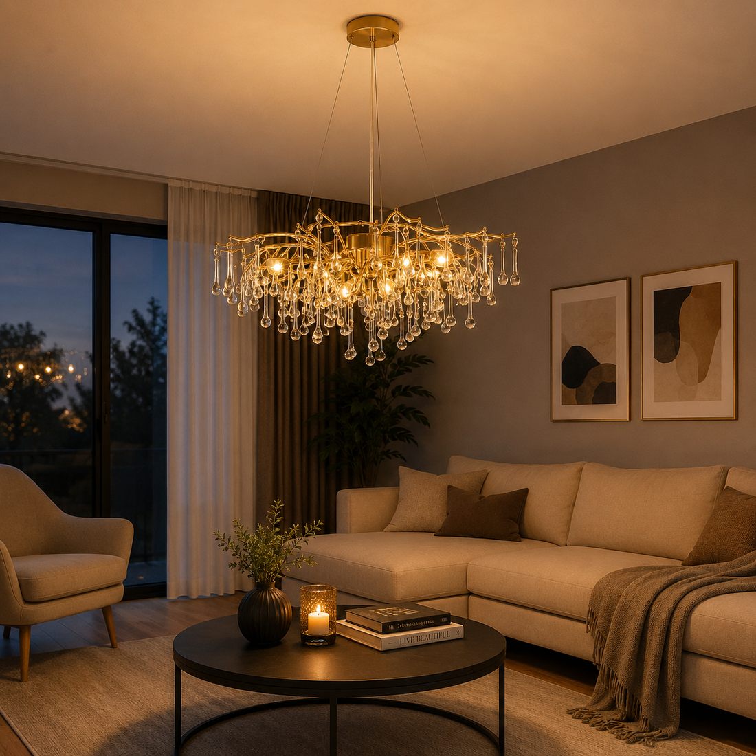 Candelabru Elegant cu 105 Cristale Decorative, Ø600 mm, 9xE14, Design Auriu – Model 27137/600 OG+FGD