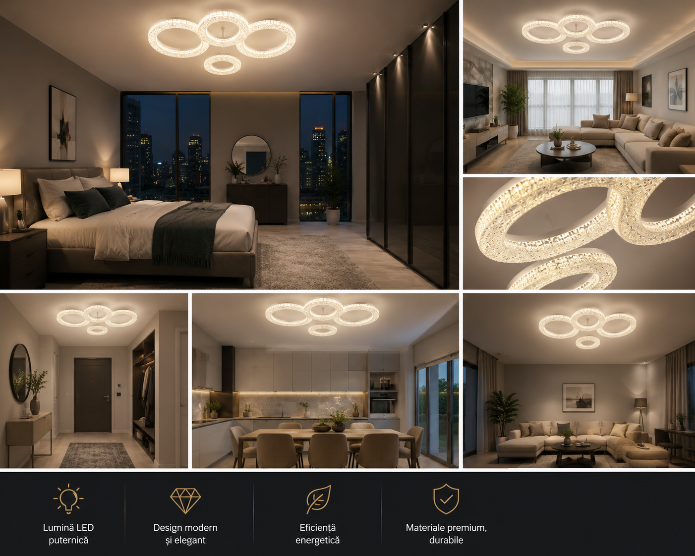 Lustra LED 600×420×H110 mm, 2x36W, design rectangular elegant cu lumină reglabilă și telecomandă 7277/2+2WH