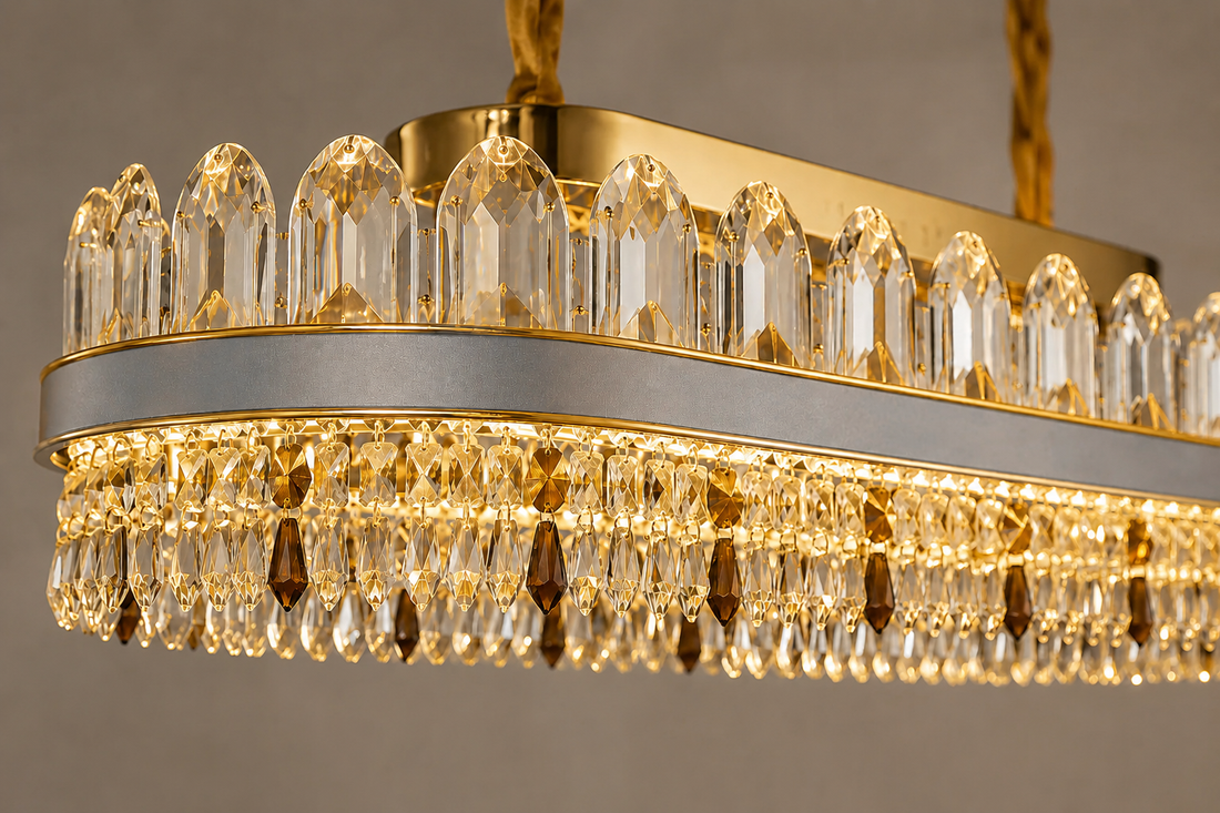 Candelabru LED Cristal Luxury Oval Gold 8651, 140W, L800×300 mm, lumină rece 8651/800x300