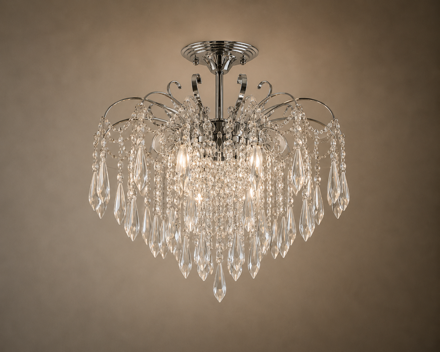 Candelabru tip cascadă cu cristale, 9 becuri, Ø ≈ 600 mm, soclu E27 max 60 W, finisaj crom lucios – model 6503/9*