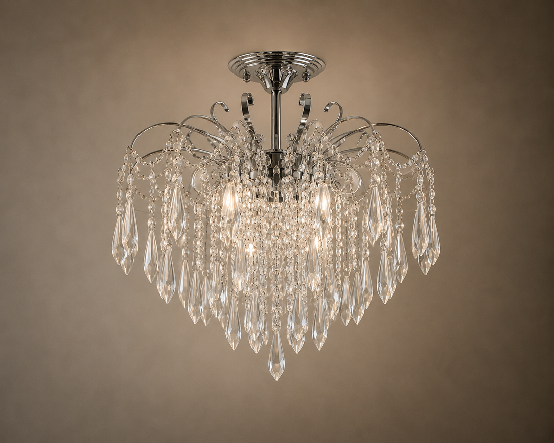 Candelabru tip cascadă cu cristale, 9 becuri, Ø ≈ 600 mm, soclu E27 max 60 W, finisaj crom lucios – model 6503/9*