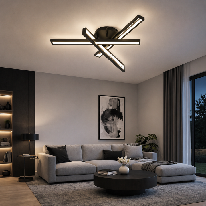 Lustra LED Neagra 3 Brate, 158W, 3000-6500K, Telecomanda Inclusa, Model L77285/3