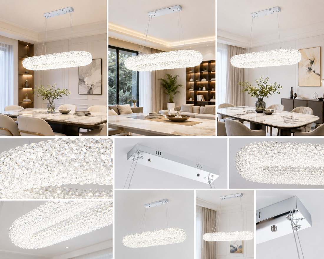 Pendul LED Modern cu Cristale, Crom  dreptunghiular argintiu 5558/300+850 CH – 124W– 5558/300+850 CH