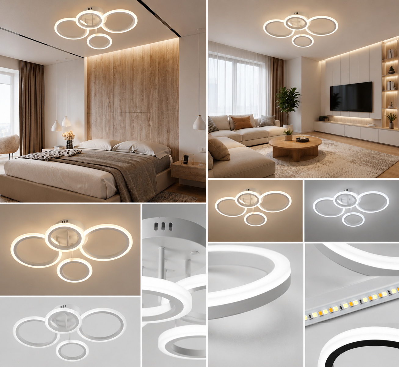 Lustra LED modernă, 60W, lumină reglabilă 3000–6500K, cu telecomandă, 7728/2+2WH