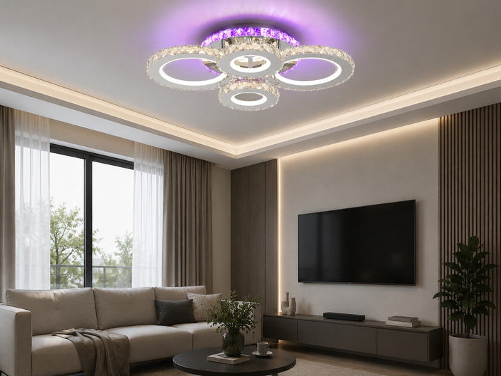 Lustra LED Cristal RGB cu Telecomanda, 136W, Lumina Reglabila 3500-6500K, Design Modern – Model 2875-4