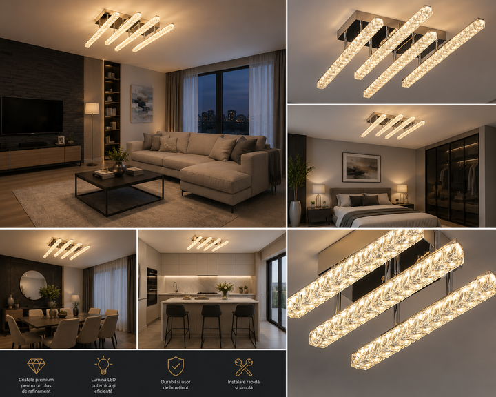 Lustra LED 620×350×H130 mm, 2x56W, design modern rectangular cu lumină reglabilă și telecomandă JB002/4