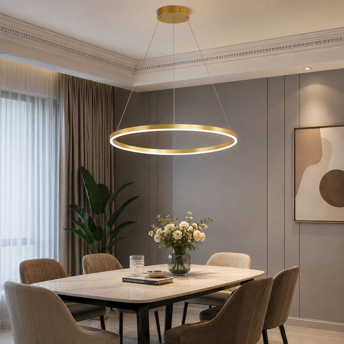 Pendul Led cu cerc A19/600mm-68W Auriu
