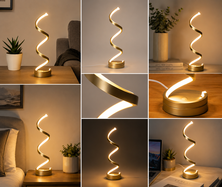 Veioza LED de birou spiralata, D120×H460 mm, 38W, auriu, 8611-GD
