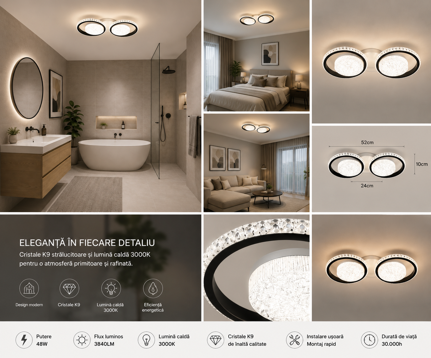 Lustra LED modernă, 2 inele și lumină reglabilă, 26232/2+2 WH, 96W