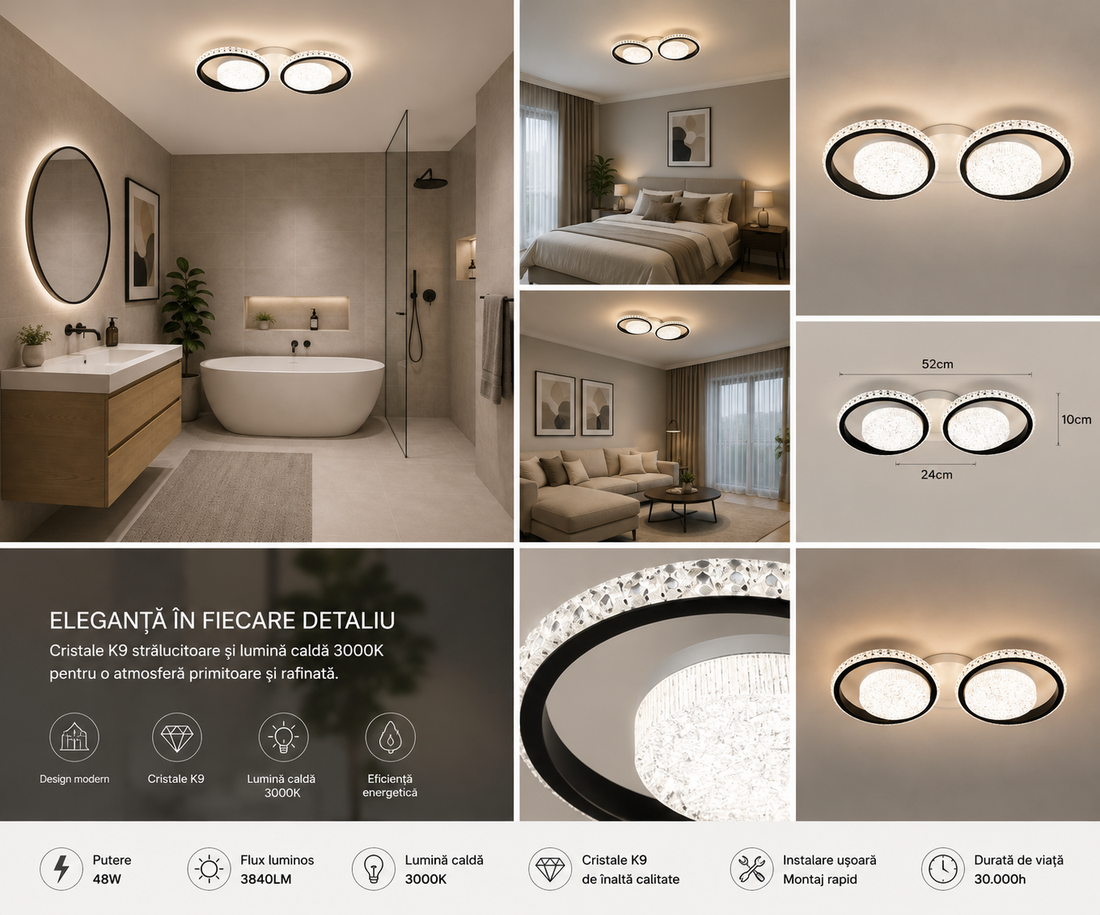 Lustra LED modernă, 2 inele și lumină reglabilă, 26232/2+2 WH, 96W