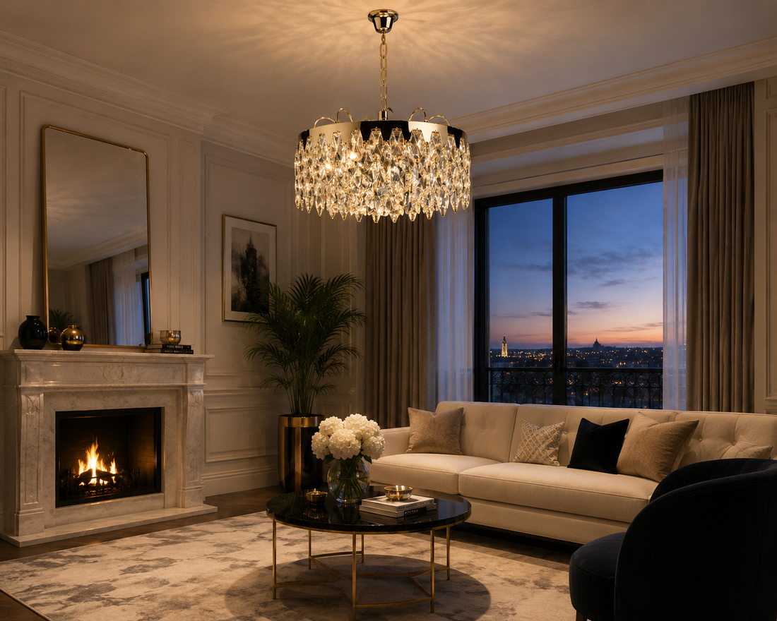 Candelabru elegant cu cristale decorative, structură cromată, montaj suspendat, 8 surse E27,400cm