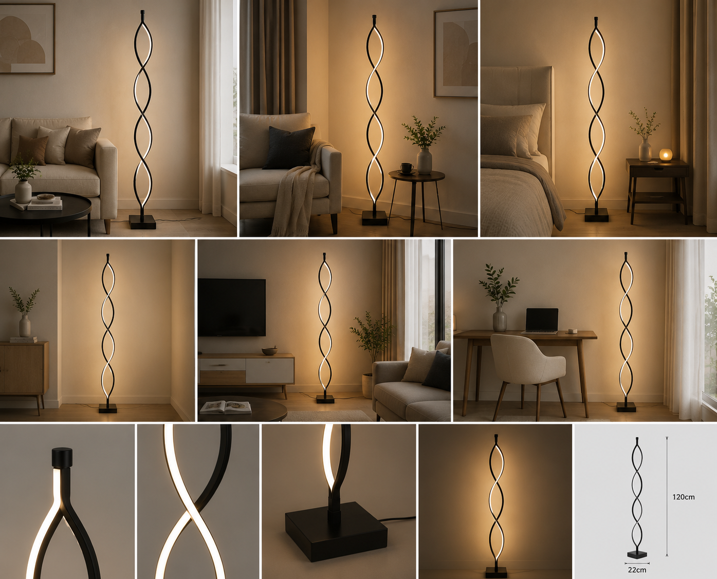 Lampadar LED Design Spirală – SX8633-BK | 104W, Negru Elegant
