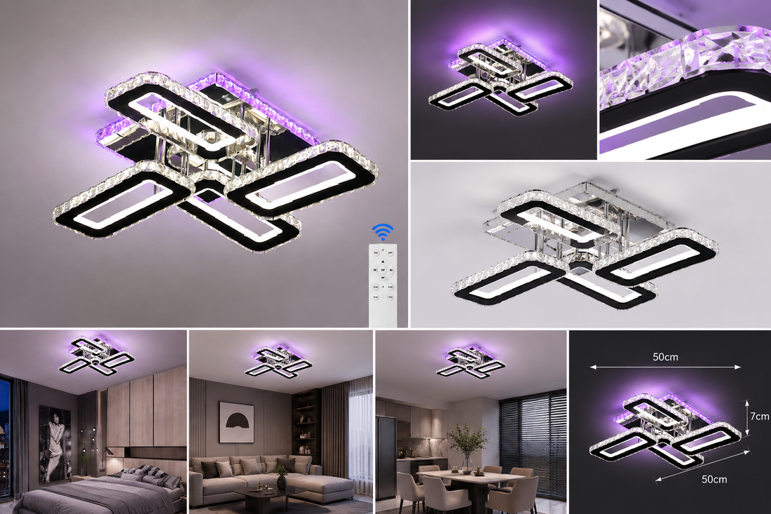 Lustra LED Moderna RGB, 2×72W, 590×590 mm, cu Telecomanda si Culoare Reglabila
