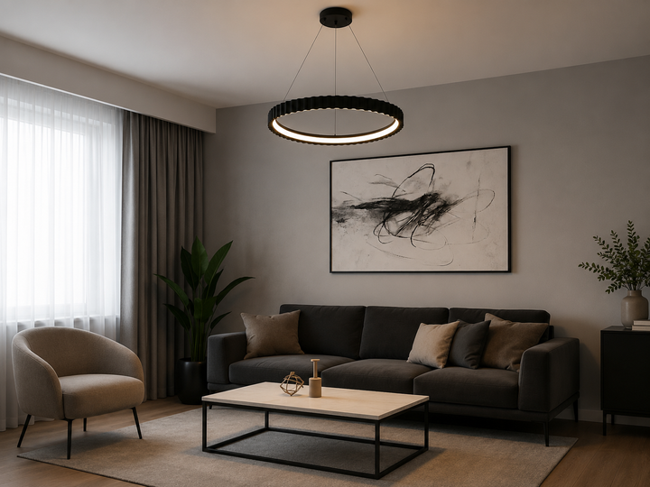 Pendul LED suspendat negru cu design ondulat si telecomandă – lumină reglabilă 3000–6500K – 66W – 77260/530 MB