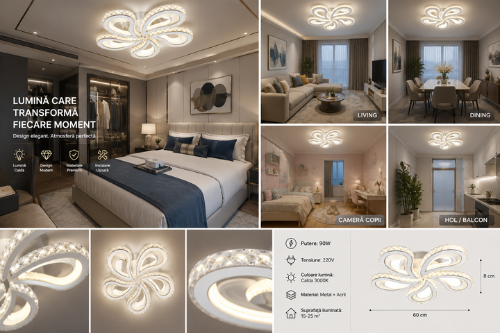 Lustra LED L7513/5 – 150W, 5 Brațe cu Design Elegant si Telecomanda