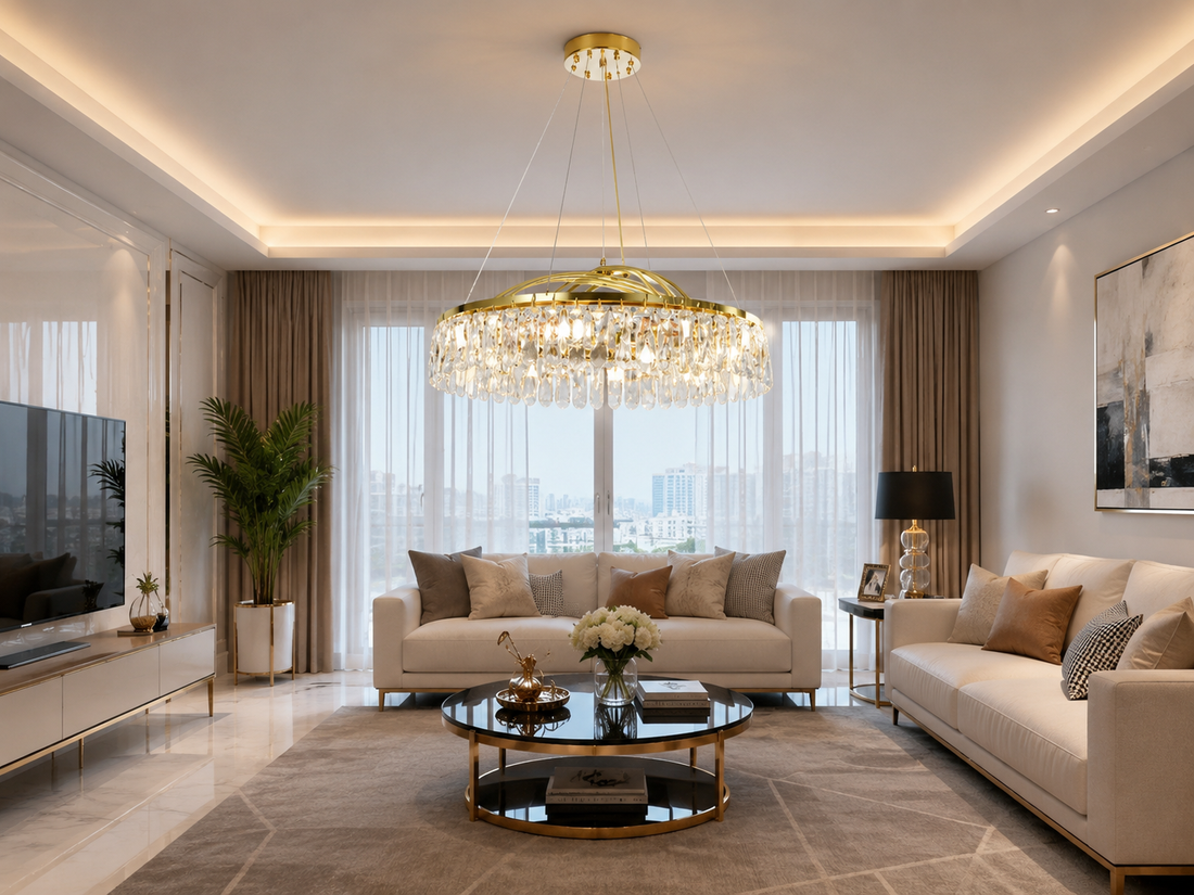 Candelabru LED cu cristale și iluminare dublă, 10 surse E27 + LED 54W, Ø ≈ 610 mm, finisaj bronz – model 6249/600