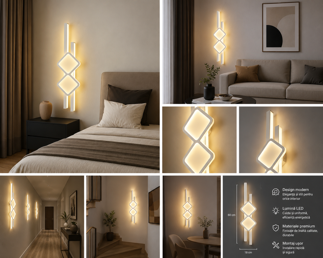 APLICA LED 2X32W, MONTAJ PE PERETE, 650X150 MM, TEMPERATURĂ DE CULOARE 3000–6500K – MODEL 9724/650WH
