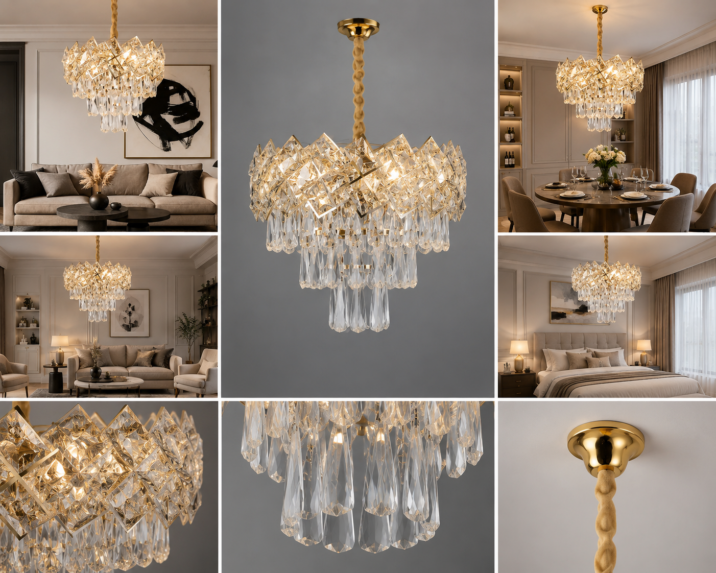 Candelabru elegant, 8650/300 | 4x E27, Ø30 cm, Cristale clare + finisaj auriu deschis