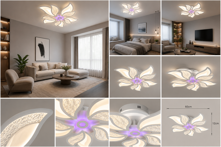 Lustra LED 238W cu telecomandă, Ø750×110 mm, lumină reglabilă 3000–6500K – model 19252/5+5+1WH