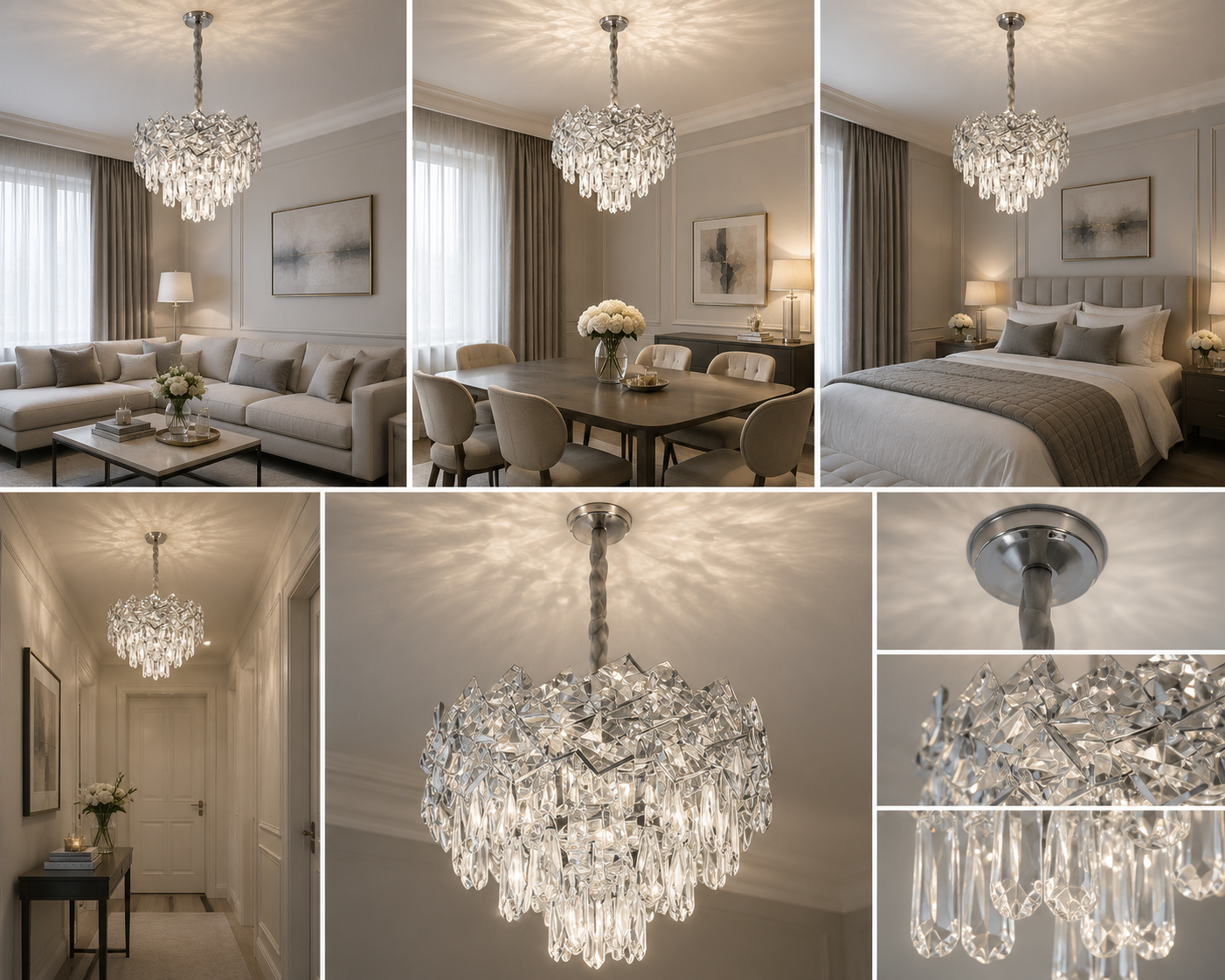 CANDELABRU ELEGANT, 8650/300 | 4X E27, Ø30 CM, CRISTALE CLARE + FINISAJ ARGINTIU
