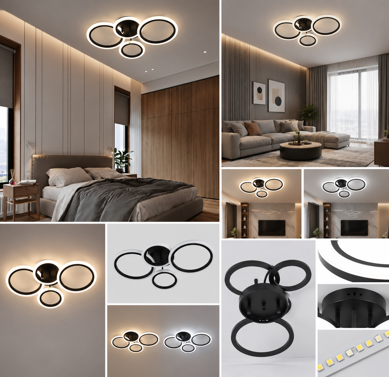 Lustra LED moderna, 60W, lumină reglabilă 3000–6500K, cu telecomandă, 7728/2+2BK