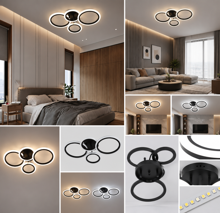 Lustra LED moderna, 60W, lumină reglabilă 3000–6500K, cu telecomandă, 7728/2+2BK