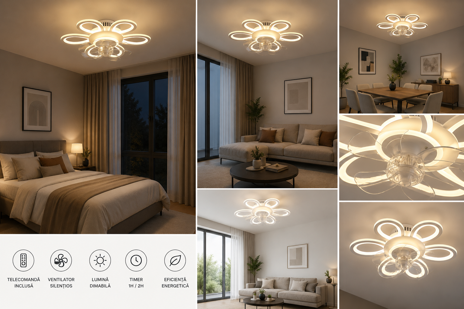 Lustra led cu Ventilator si  telecomanda – 116W, D535xH120 mm, Alb, 3000–6500K 26142/3