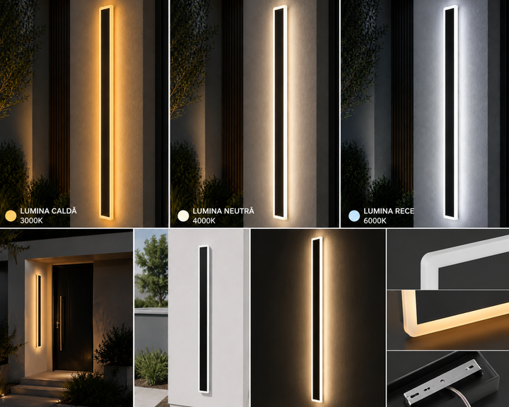 Aplica exterior, 32W, 3 faze de lumina 3000K, 1200×80×41 mm, finisaj negru mat