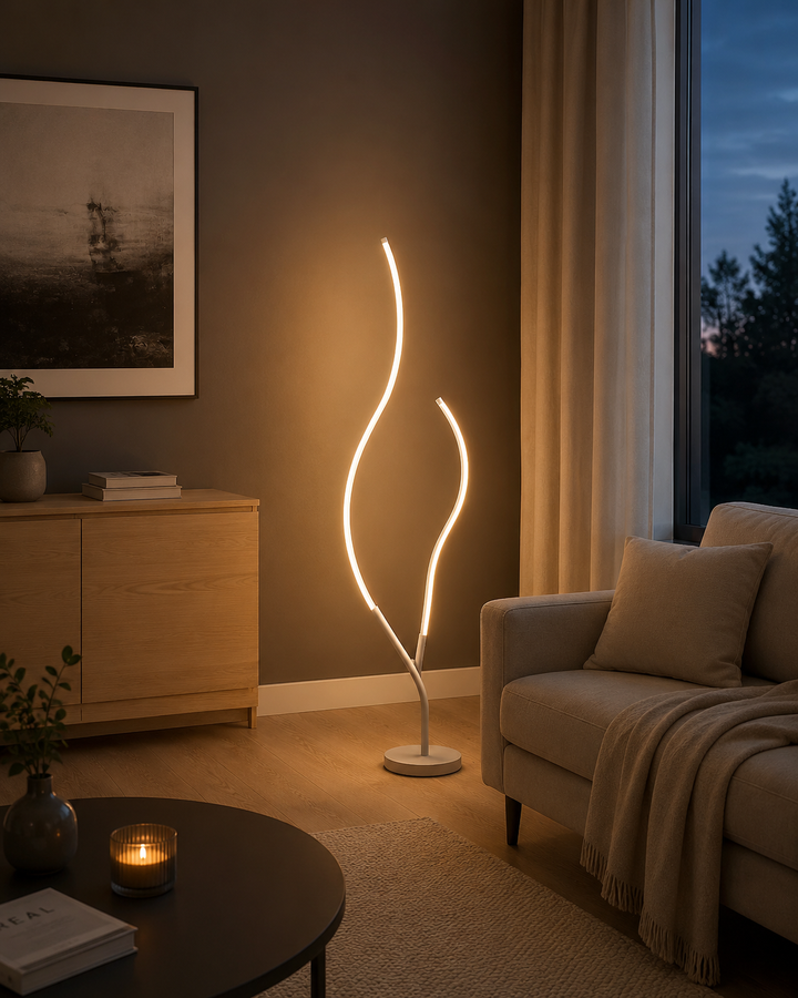 Lampadar LED decorativ tip sculptură, 68 W, 1450 mm înălțime, temperatură reglabilă 2800–6500 K – model L8742/WH