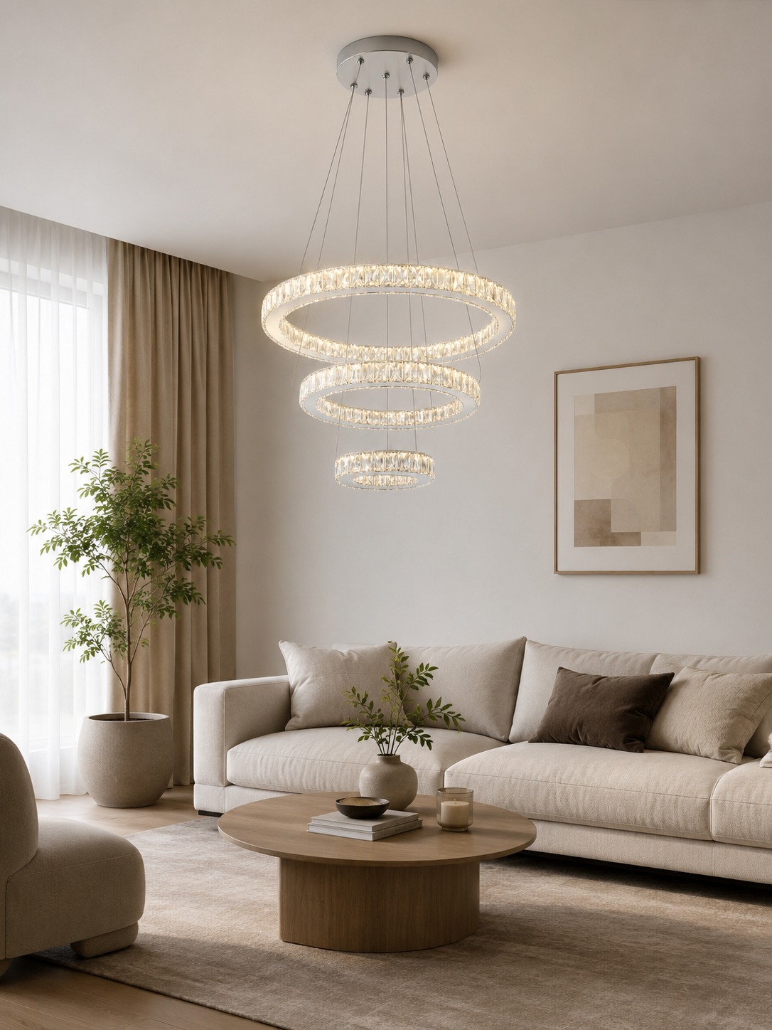 PENDUL LED CRISTAL 3INELE CU TELECOMANDA 2.4G, 120W, Ø60CM, LUMINA REGLABILA ALB CALD-RECE 751/8+6+4