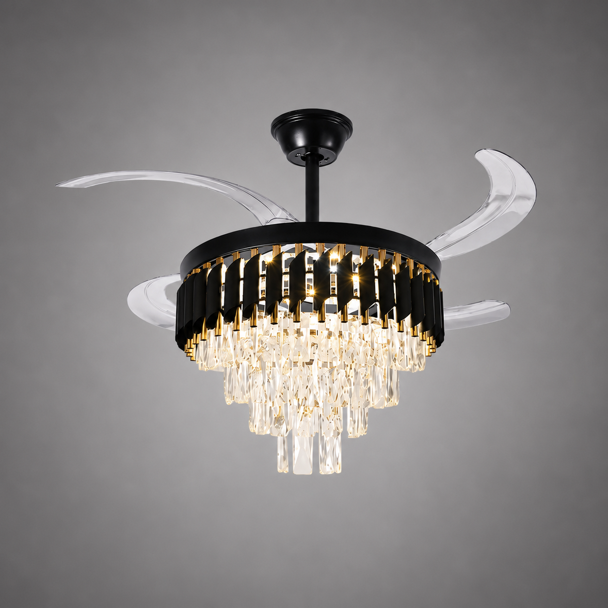 Candelabru cu Ventilator LED și Telecomandă – F9001/500 BK+GD, 96W